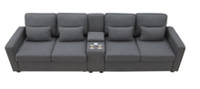 Load image into Gallery viewer, [VIDEO provided] [New] 114.2&quot; Upholstered Sofa with Console, 2 Cupholders and 2 USB Ports Wired or Wirelessly Charged, Modern Linen Fabric Couches with 4 Pillows for Living Room, Apartment (4-Seat)
