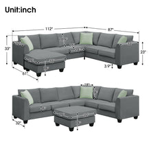 Load image into Gallery viewer, [VIDEO provided] 112*87&quot; Sectional Sofa Couches Living Room Sets, 7 Seats Modular Sectional Sofa with Ottoman, L Shape Fabric Sofa Corner Couch Set with 3 Pillows, Grey(New of GS008210AAG)
