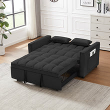 Load image into Gallery viewer, Modern Velvet Loveseat Futon Sofa Couch w/Pullout Bed,Small Love Seat Lounge Sofa w/Reclining Backrest,Toss Pillows, Pockets,Furniture for Living Room,3 in 1 Convertible Sleeper Sofa Bed, Black
