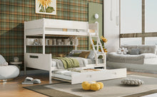 Load image into Gallery viewer, Wood Twin over Full Bunk Bed with Storage Shelves and Twin Size Trundle, Cream
