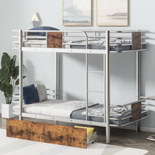 Load image into Gallery viewer, Twin XL over Twin XL Metal Bunk Bed with MDF Board Guardrail and Two Storage Drawers,Silver
