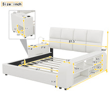 Load image into Gallery viewer, Queen Size Upholstered Platform Bed with Multimedia Nightstand and Storage Shelves, White
