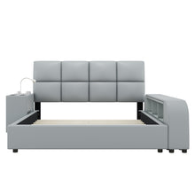 Load image into Gallery viewer, Queen Size Upholstered Platform Bed with Multimedia Nightstand and Storage Shelves, Gray
