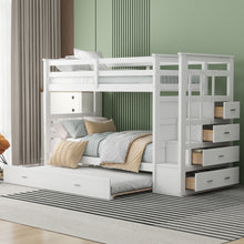 Load image into Gallery viewer, Twin Over Twin Bunk Bed with Trundle and Staircase,White(OLD SKU:LT000068AAK)
