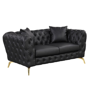 65.5" Modern Sofa Couch PU Upholstered Loveseat Sofa with Sturdy Metal Legs, Button Tufted Back for Living Room,Apartment,Home Office, Black