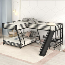 Load image into Gallery viewer, L-Shaped Twin over Full Bunk Bed with Twin Size Loft Bed,Built-in Desk and Slide,Black
