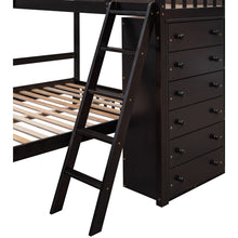 Load image into Gallery viewer, Wooden Twin Over Full Bunk Bed With Six Drawers And Flexible Shelves,Bottom Bed With Wheels,Espresso(OLD SKU:LP000531AAP)
