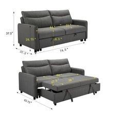 Load image into Gallery viewer, 3 in 1 Convertible Sleeper Sofa Bed, Modern Fabric Loveseat Futon Sofa Couch w/Pullout Bed, Small Love Seat Lounge Sofa w/Reclining Backrest, Furniture for Living Room, Grey
