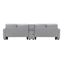 Load image into Gallery viewer, [VIDEO provided] [New] 114.2&quot; Upholstered Sofa with Console, 2 Cupholders and 2 USB Ports Wired or Wirelessly Charged, Modern Linen Fabric Couches with 4 Pillows for Living Room, Apartment (4-Seat)
