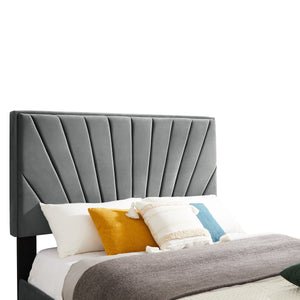 B108 Queen bed with two nightstands, Beautiful line stripe cushion headboard , strong wooden slats + metal legs with Electroplate