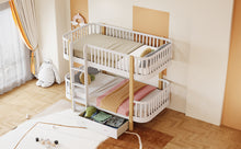 Load image into Gallery viewer, Wood Twin over Twin Bunk Bed with Fence Guardrail and a Big Drawer, White
