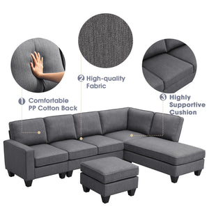 [VIDEO provided] [New] 104.3*78.7" Modern L-shaped Sectional Sofa,7-seat Linen Fabric Couch Set with Chaise Lounge and Convertible Ottoman for Living Room,Apartment,Office,3 Colors