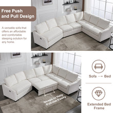 Load image into Gallery viewer, 129.5&quot; Sectional Sleeper Sofa with Pull-Out Bed Modern L-Shape Couch Bed with USB Charging Port for Living room, Bedroom, Beige
