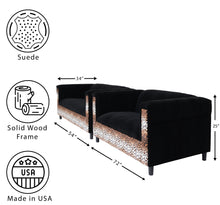 Load image into Gallery viewer, Black Velvet Loveseat and Sofa Set for Living Room with Leopard Print, Modern Décor Couch Sets for Living Room, Bedrooms with Solid Wood Frame
