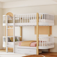 Load image into Gallery viewer, Wood Twin over Twin Bunk Bed with Fence Guardrail and a Big Drawer, White
