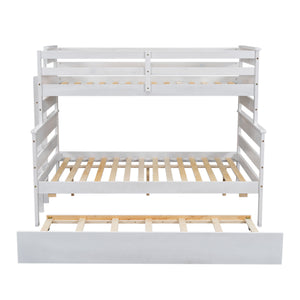 Wood Twin over Full Bunk Bed with Twin Size Trundle, White