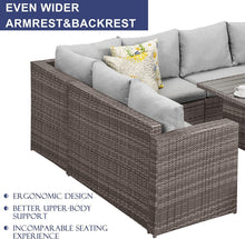 Load image into Gallery viewer, 7-Pieces PE Rattan Wicker Patio Dining Sectional Cusions Sofa Set with Grey cushions
