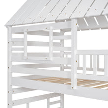 Load image into Gallery viewer, Twin over Twin House Bunk Bed with Trundle and Slide, Storage Staircase, Roof and Window Design, White(Old SKU: GX000931AAK)
