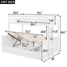 Load image into Gallery viewer, Wood Twin over Full Bunk Bed with Hydraulic Lift Up Storage, White
