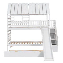 Load image into Gallery viewer, Twin over Twin House Bunk Bed with Trundle and Slide, Storage Staircase, Roof and Window Design, White(Old SKU: GX000931AAK)
