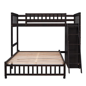 Wooden Twin Over Full Bunk Bed With Six Drawers And Flexible Shelves,Bottom Bed With Wheels,Espresso(OLD SKU:LP000531AAP)