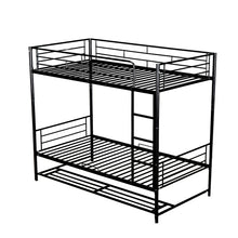 Load image into Gallery viewer, Twin Over Twin Metal Bunk Bed with Shelf and Guardrails, Black
