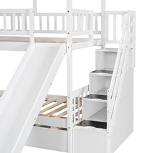 Load image into Gallery viewer, Twin over Twin House Bunk Bed with Trundle and Slide, Storage Staircase, Roof and Window Design, White(Old SKU: GX000931AAK)
