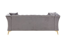 Load image into Gallery viewer, Modern Chesterfield Curved Sofa Tufted Velvet Couch 3 Seat Button Tufed Couch with Scroll Arms and Gold Metal Legs Grey
