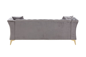 Modern Chesterfield Curved Sofa Tufted Velvet Couch 3 Seat Button Tufed Couch with Scroll Arms and Gold Metal Legs Grey