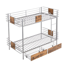 Load image into Gallery viewer, Twin XL over Twin XL Metal Bunk Bed with MDF Board Guardrail and Two Storage Drawers,Silver
