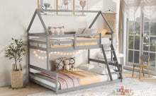 Load image into Gallery viewer, Twin over Full House Bunk Bed with Built-in Ladder,Gray
