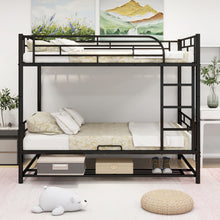 Load image into Gallery viewer, Full Over Full Metal Bunk Bed with Shelf and Guardrails, Black
