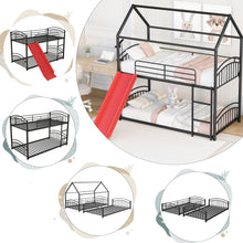 Load image into Gallery viewer, Twin Over Twin Metal Bunk Bed With Slide,Kids House Bed Black+Red
