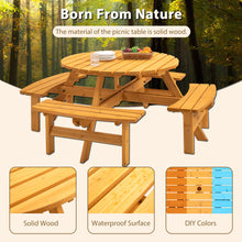 Load image into Gallery viewer, 8 Person Wooden Picnic Table, Outdoor Camping Dining Table with Seat, Garden, DIY w/ 4 Built-in Benches, 2220lb Capacity - Natural
