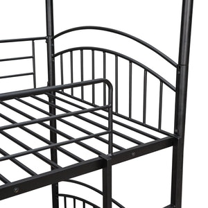 Twin Over Twin Metal Bunk Bed With Slide,Kids House Bed Black+Red