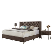 Load image into Gallery viewer, B100S King bed with two nightstands, Button designed Headboard,strong wooden slats + metal legs with Electroplate
