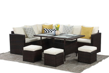 Load image into Gallery viewer, 7-Pieces PE Rattan Wicker Patio Dining Sectional Cusions Sofa Set with Ivory cushions
