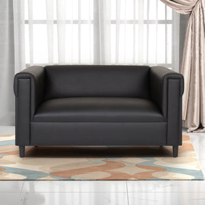 Black Broadway Faux Leather Loveseat Sofa for Living Room, Modern Décor Love Seat Mini Small Couches for Small Spaces and Bedroom with Solid Wood Frame