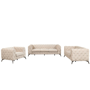 Modern 3-Piece Sofa Sets with Sturdy Metal Legs,Velvet Upholstered Couches Sets Including Three Seat Sofa, Loveseat and Single Chair for Living Room Furniture Set,Beige