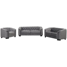 Load image into Gallery viewer, Modern 3-Piece Sofa Sets with Rubber Wood Legs,Velvet Upholstered Couches Sets Including Three Seat Sofa, Loveseat and Single Chair for Living Room Furniture Set,Gray
