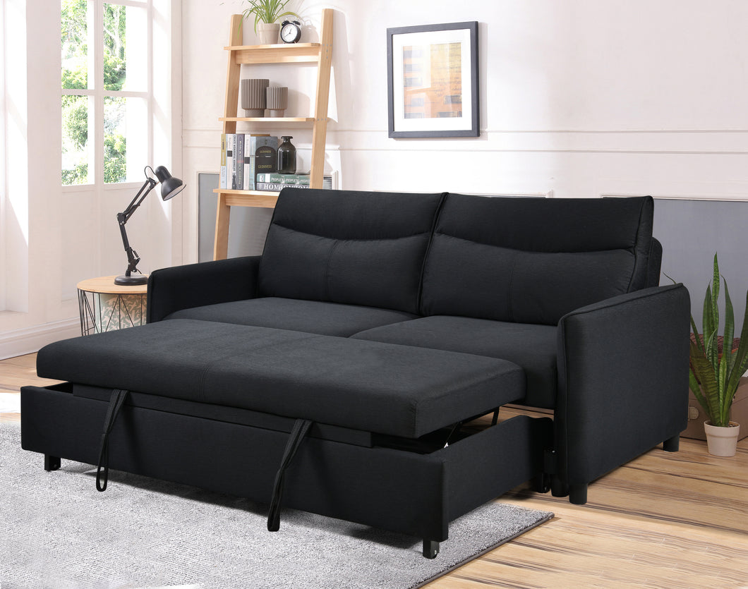 3 in 1 Convertible Sleeper Sofa Bed, Modern Fabric Loveseat Futon Sofa Couch w/Pullout Bed, Small Love Seat Lounge Sofa w/Reclining Backrest, Furniture for Living Room, Black