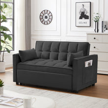 Load image into Gallery viewer, Modern Velvet Loveseat Futon Sofa Couch w/Pullout Bed,Small Love Seat Lounge Sofa w/Reclining Backrest,Toss Pillows, Pockets,Furniture for Living Room,3 in 1 Convertible Sleeper Sofa Bed, Black
