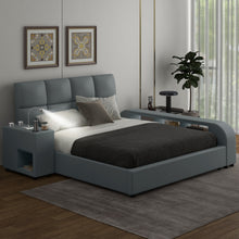 Load image into Gallery viewer, Queen Size Upholstered Platform Bed with Multimedia Nightstand and Storage Shelves, Gray
