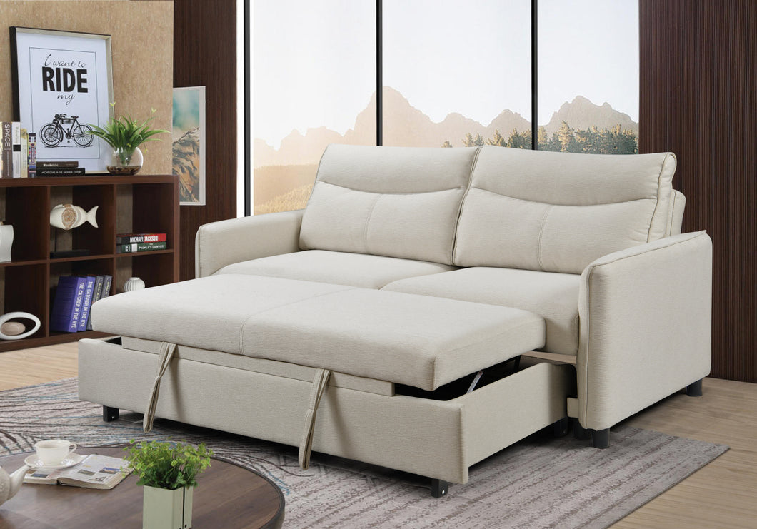 3 in 1 Convertible Sleeper Sofa Bed, Modern Fabric Loveseat Futon Sofa Couch w/Pullout Bed, Small Love Seat Lounge Sofa w/Reclining Backrest, Furniture for Living Room, Beige