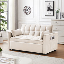 Load image into Gallery viewer, Modern Velvet Loveseat Futon Sofa Couch w/Pullout Bed,Small Love Seat Lounge Sofa w/Reclining Backrest,Toss Pillows, Pockets,Furniture for Living Room,3 in 1 Convertible Sleeper Sofa Bed, creamy white
