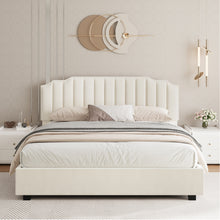 Load image into Gallery viewer, LIFT UP VELVET BEIGE QUEEN SIZE BED
