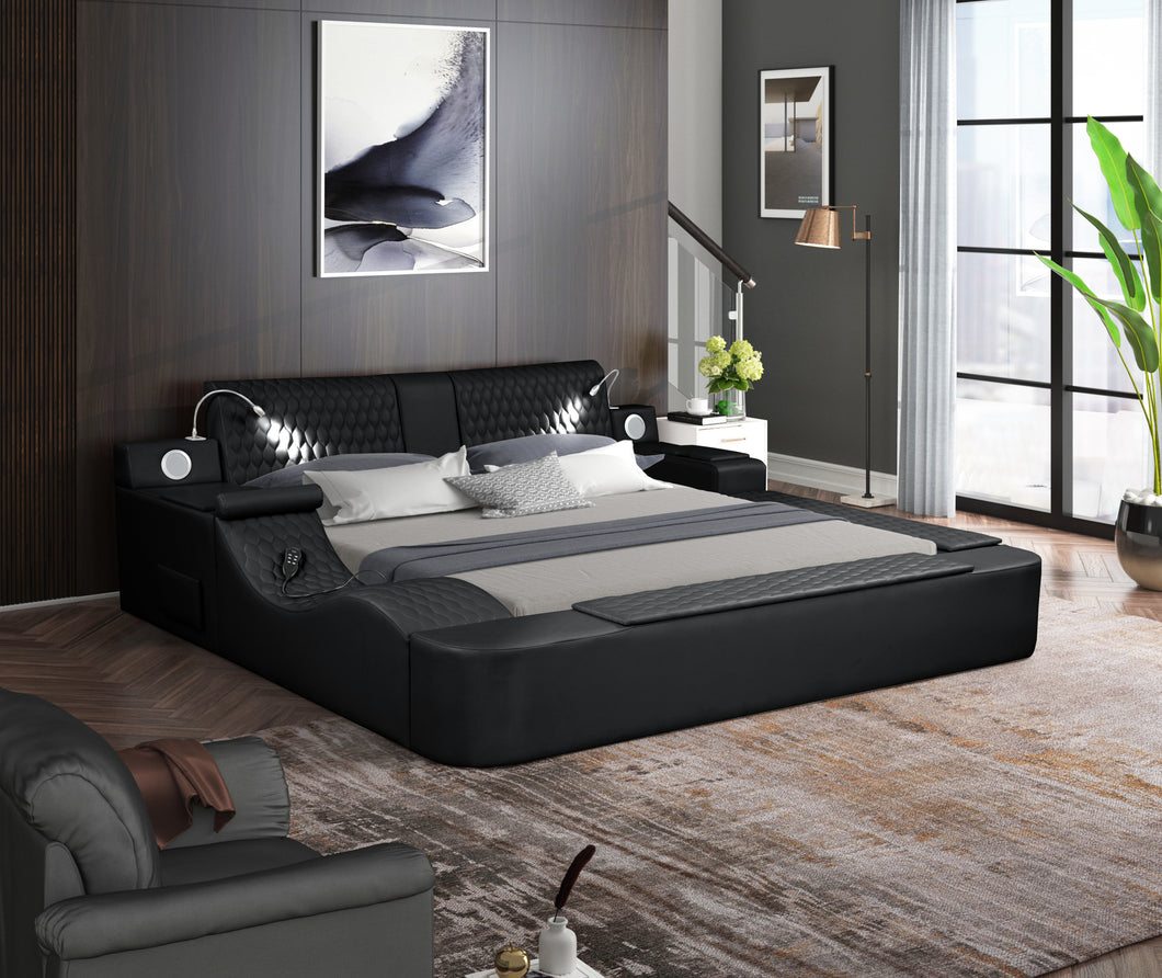 Zoya Smart Multifunctional King Size Bed Made with Wood in Black