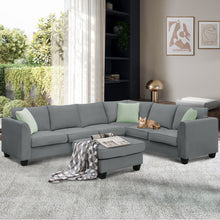 Load image into Gallery viewer, [VIDEO provided] 112*87&quot; Sectional Sofa Couches Living Room Sets, 7 Seats Modular Sectional Sofa with Ottoman, L Shape Fabric Sofa Corner Couch Set with 3 Pillows, Grey(New of GS008210AAG)
