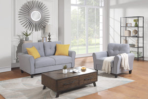 Modern Living Room Sofa Set Linen Upholstered Couch Furniture for Home or Office ,Light Grey-Blue,(1+2 Seat,Old Sku:SG000365AAA)